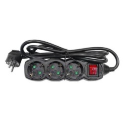 Πολύπριζο μάυρο 3 θέσεων - Διακόπτη φωτιζόμενο - 3m καλώδιο 3X1.5mm - Adeleq
