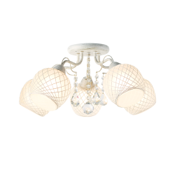 Ceilling light 5 x E27 60W Metal + Glass + Crystal + Twine  / Whitegold patine + Sandblast + Clear + White Φ55ΧΗ22,5CM OPORTO - acadecor 