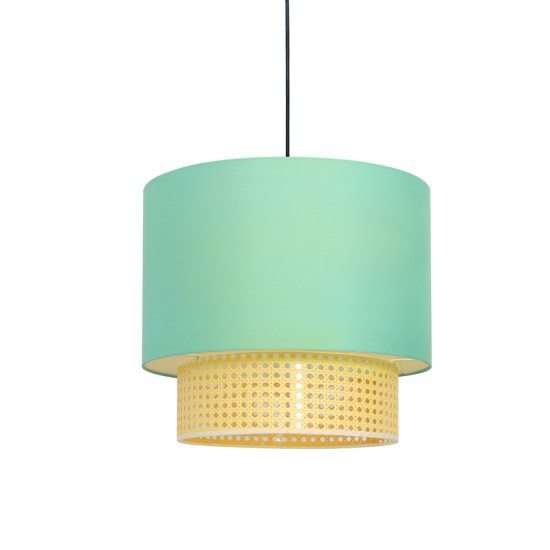 Pendant light 2 x E27 LED 15W Fabric + Rattan + Metal / Mint green + Natural  D40xH150CM NISYROS - acadecor