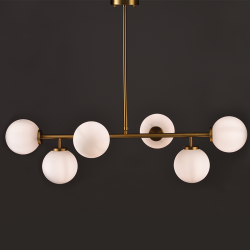 Pendant light 6xΕ27 max 40W Metal + Glass  / Satin brass + White + White 100X30XH100CM THETIS - acadecor
