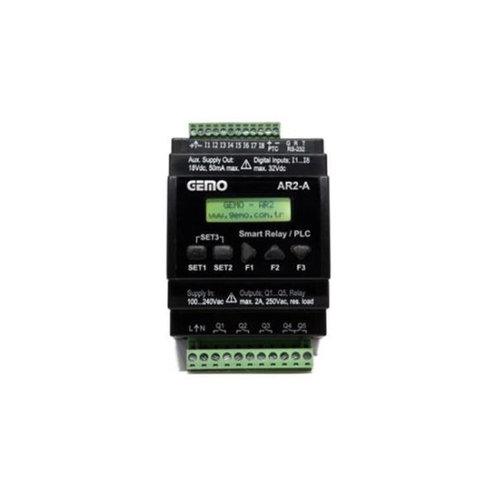 Προγραμματιζόμενος λογικός ελεγκτής PLC ράγας 8 ψηφιακών εισόδων - 5 Ανοικτων εξόδων 18-32 VDC - AR2-A-24VDC-8D-RTC - GEMO