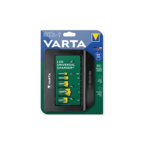 Φορτιστής μπαταριών Universal με LCD  ΑΑ / ΑΑΑ / C / D / 9V / 5V USB 128602 - VARTA