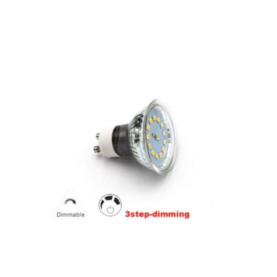 Λάμπα Led GU10 Γυάλινο 5W 230V 105° Ντιμαριζόμενη.3 Επιπέδων Ψυχρό - adeleq