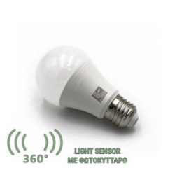 Λάμπα Led Αχλάδι Ε27 8W Με Φωτοκύτταρο Μέρας-Νύχτας Λευκό - adeleq