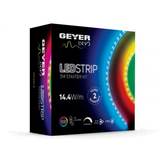 Ταινία Led 14.4w/m Adrdressable  - Blister Kit - 3Μέτρα - IP20 Με τροφοδοτικό 12V DC /  Controller / Driver - 139459 - Geyer