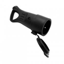 Female schuko plug rubber WITH cover & handle black - adeleq