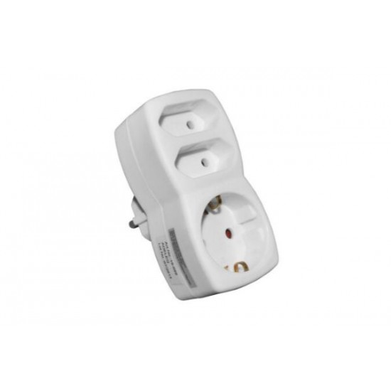 Adaptor schuko to 2Pole and 1 schuko socket, white - Adeleq