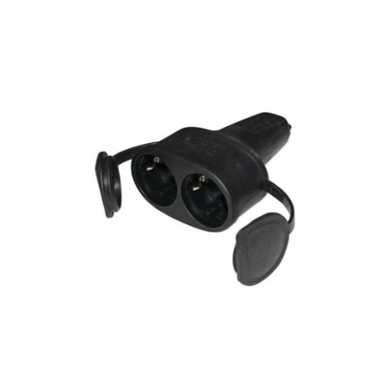 Female schuko double plug rubber with cover black - adeleq