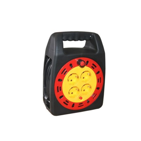 Cable reel square shape plastic fixed with 4schuko 3x1.5mm 15m - Adeleq