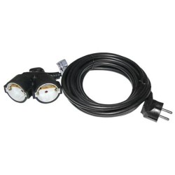Cable extension with schuko with 2 sockets with cable 3x1.5mm² 2m Black - Adeleq