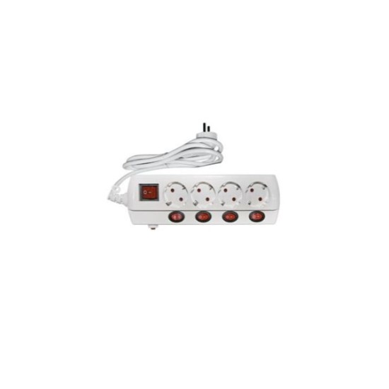 Πολύπριζο με καλώδιο.3x1.5mm² 1.5μ 4 Σούκο,4 Διακόπτες Λευκό - 13-3151546 - adeleq