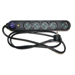 Πολύπριζο μάυρο με 5 σούκο & Διακόπτη με 1,5 μ Καλώδιο 3Χ1,5mm αντικεραυνική προστασία - Adeleq