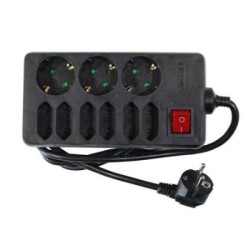 Πολύπριζο με διακόπτη+Καλ΄ωδιο.3x1.5mm² 1.5μ 3 Σούκο+6 Διπολικό Μάυρο / Λευκό - 13-3153561 - adeleq