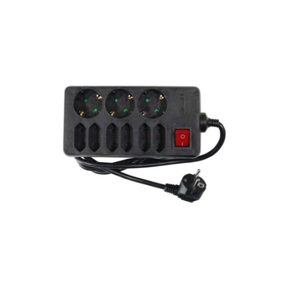 Multisocket with switch 3x1.5mm 1.5m cable 3schuko+6plugs black- Adeleq