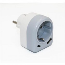 Adaptor schuko with 1 Socket +1 Socket usb + 1 Socket Type C Grey - Adeleq