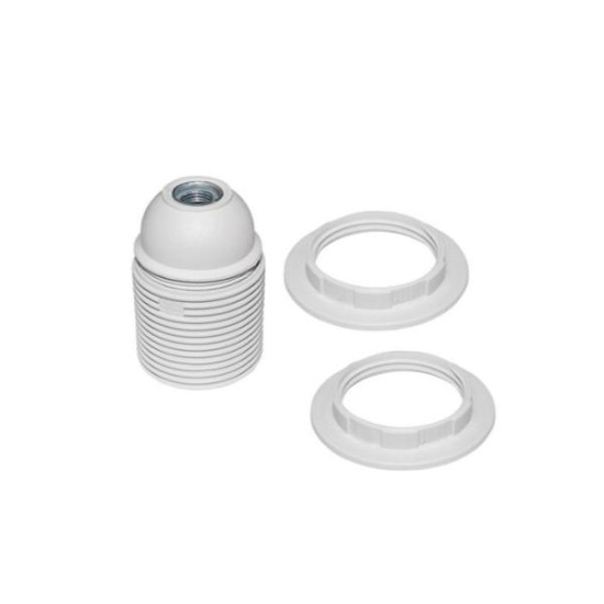Plastic lampholder E27 M10(1/8'') white with thread with two rings White - adeleq