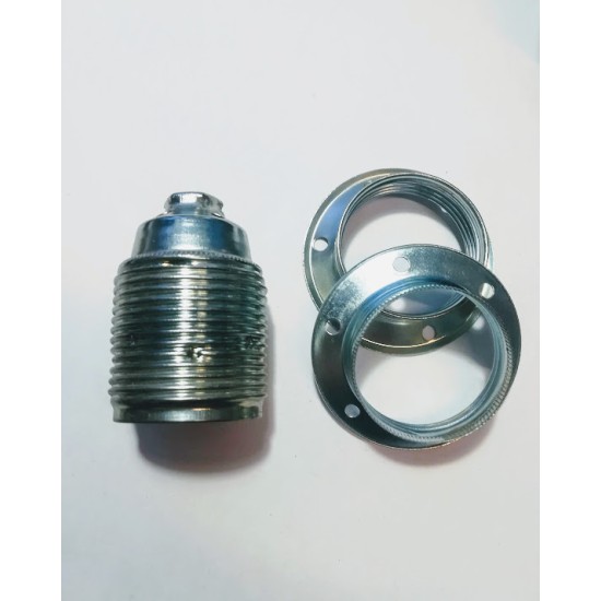 Ντουί E27 μεταλλικό πορσελάνης με σπείρωμα με 2 ροδέλλες 