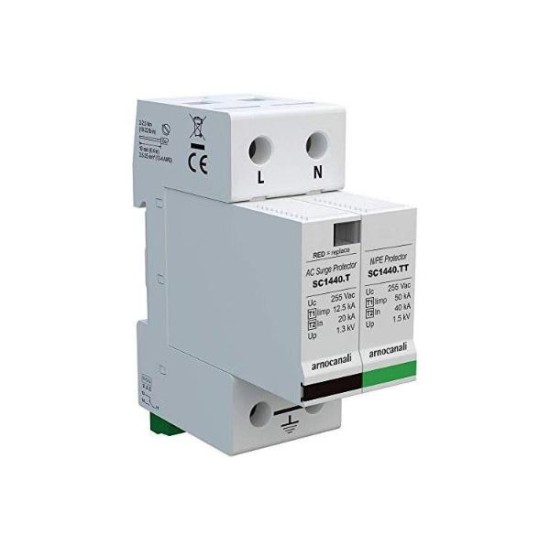Απαγωγέας κρουστικών υπερτάσεων T1+T2  / 2 Στοιχείων 1P+N - 25kA 280/440V  <1,3KV - SC1440.2TTF - arnocanali
