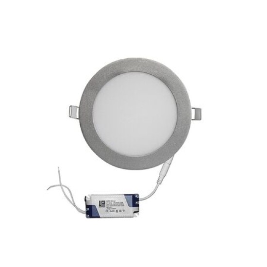 Led down light 12W Round slim type - 3000K 120deg - Silver - Adeleq
