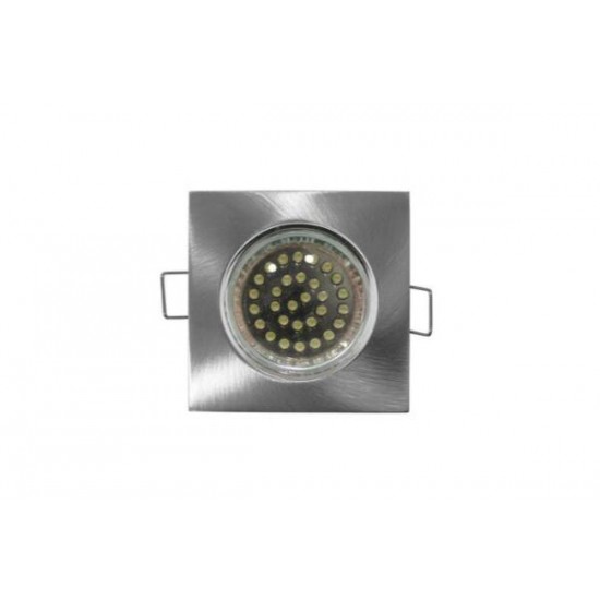 Σπότ χωνευτό τετράγωνο σταθερό MR16 / GU10 - Νίκελ Σατινέ - Adeleq