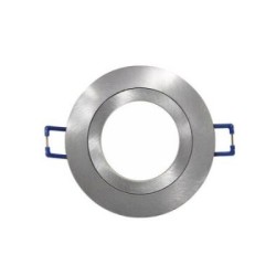 Σπότ χωνευτό στρογγυλό σταθερό αλουμινίου επίπεδο D:80mm h:23mm Φ:58mm (cutout) MR16 / GU10 - Ασημί Βούρτσας - Adeleq