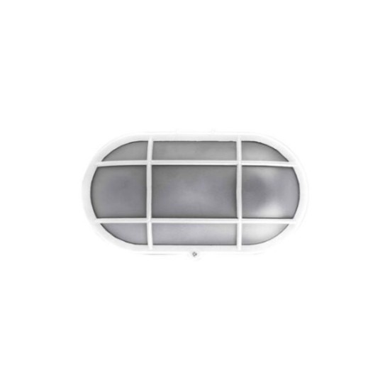Bulkhead PC Oval With Grid 1XE27 IP44 White - adeleq 