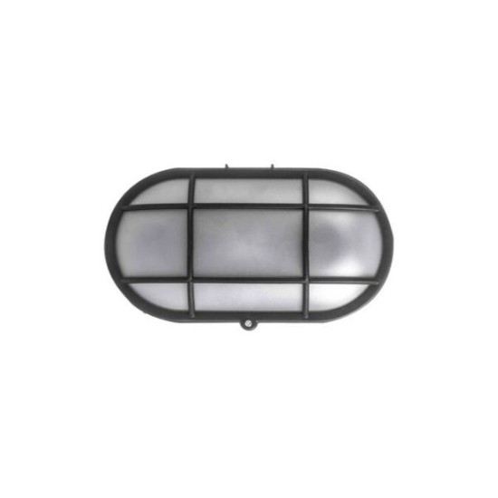 Bulkhead PC Oval With Grid 1XE27 IP44 White - adeleq 