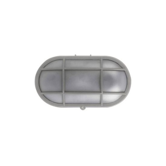 Bulkhead PC Oval With Grid 1XE27 IP44 White - adeleq 