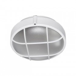 Bulkhead PC With Grid 1XE27 IP44 White - adeleq 