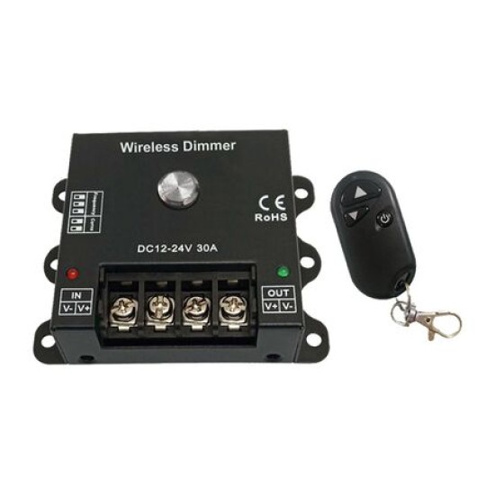 Dimmer με Τηλεχειριστήριο & Χειροκίνητο Για Ταινία LED Μονόχρωμη 12/24VDC 360W/720W 30A - Adeleq