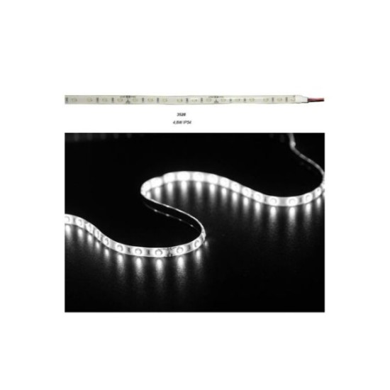 Ταινία LED 5m 12VDC 4.8W/m 3528 60LED/m Λευκό 4000K IP54 - 30-3412111 - adeleq