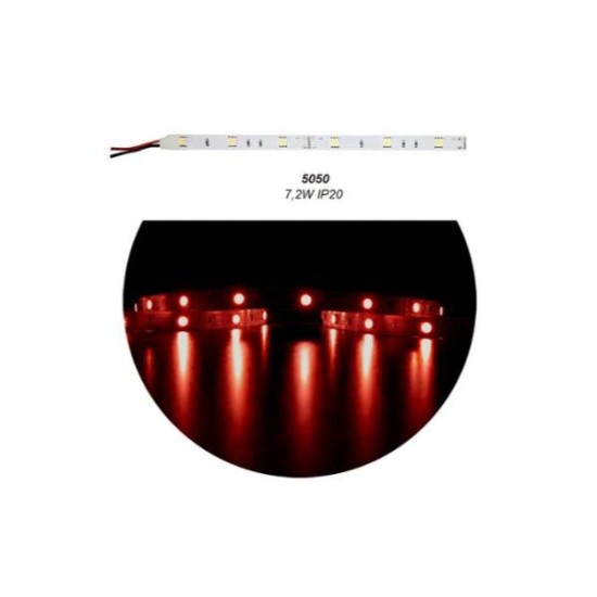 Ταινία LED 5m 12VDC 7.2W/m 5050 30LED/m Κόκκινο IP20 - 30-3412202 - adeleq
