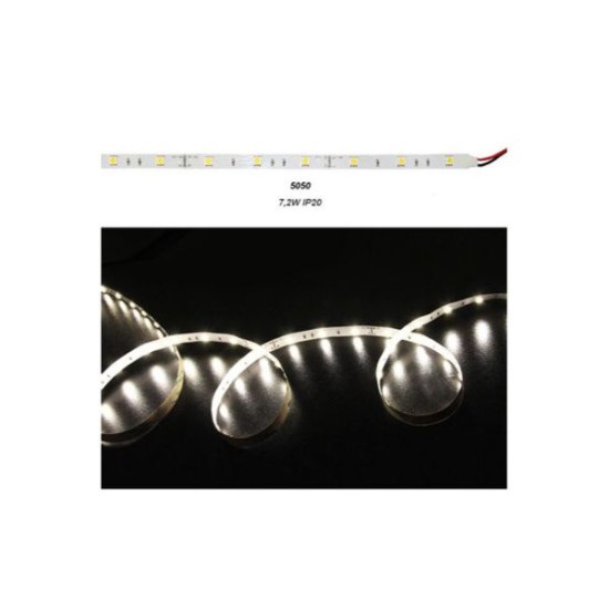 Led Strip 5m 12VDC 7.2W/m 5050 30LED/m ΛΕΥΚΟ 4000K IP20 - Adeleq