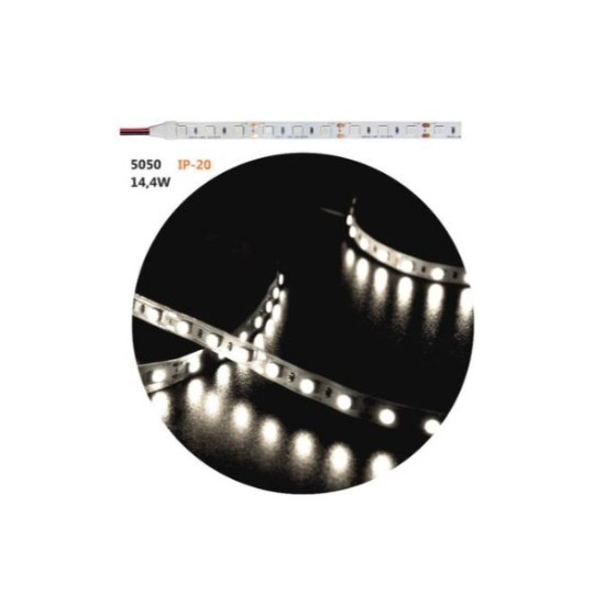 Led Strip Adhesive White PCB 5m12VDC 14.4W/m 5050 60L/m Neutral White IP20 - Adeleq