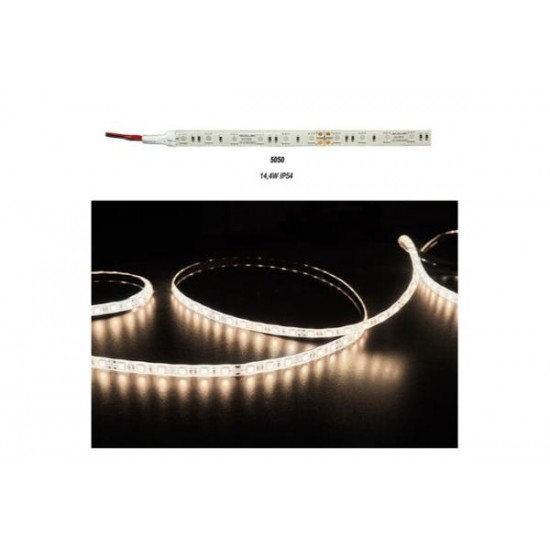 Ταινία  LED 5m 24VDC 14.4W/m 5050 60LED/m ΛΕΥΚΟ 4000K IP54 - 30-3424191 - adeleq
