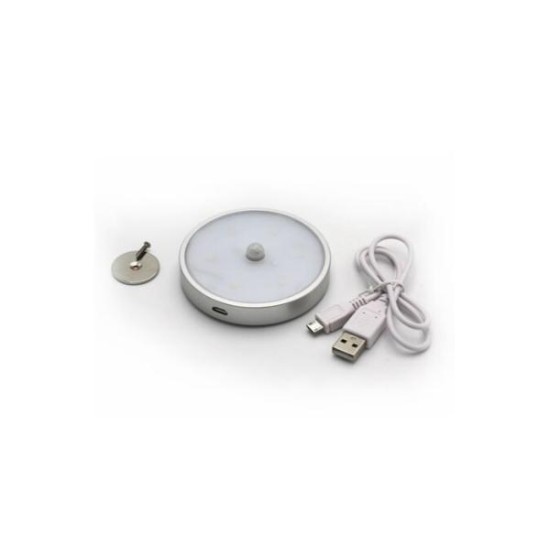 Φωτιστικό LED Ντουλάπας με μαγνήτη & Ανιχνευτή  Κίνησης  επαναφορτιζομενο 1W Στρογγυλο ασημι - adeleq