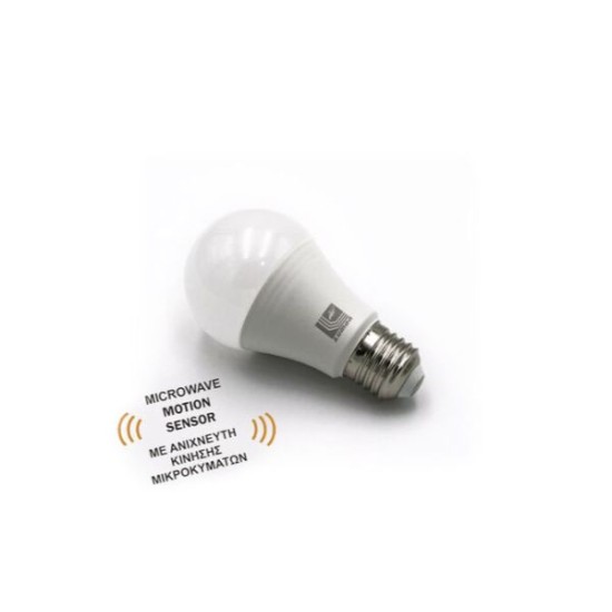 Λάμπα Led Αχλάδι Ε27 12W 300° Με ανιχνευτί κίνησης μικροκυμμάτων Θερμό 3000k - adeleq