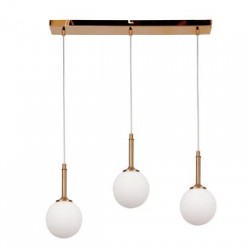 Κρεμαστό φωτιστικό από χρυσαφί μέταλλο και λευκή οπαλίνα 3XG9 D:60cm (4016-3-RAIL) - INLIGHT