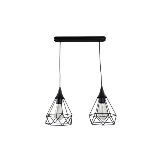 Κρεμαστό φωτιστικό από μαύρο μέταλλο 2XE27 D:40cm (4024-2-BL-RAIL) - INLIGHT