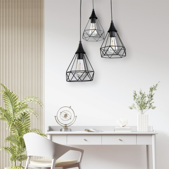 Κρεμαστό φωτιστικό από μαύρο μέταλλο 3XE27 D: 30cm (4024-3-BL-ROSETTE) - INLIGHT