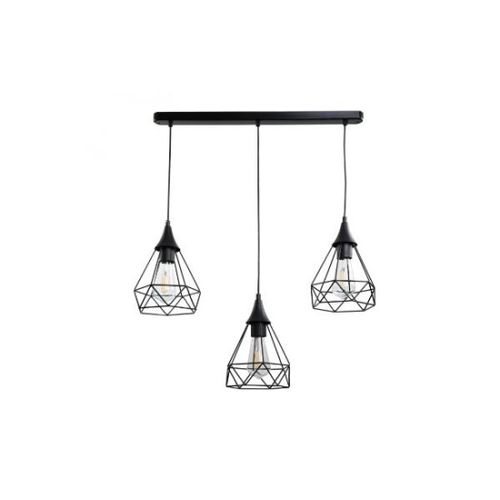 Κρεμαστό φωτιστικό από μαύρο μέταλλο 3XE27 D:60cm (4024-3-BL-RAIL) - INLIGHT