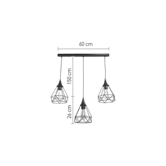 Κρεμαστό φωτιστικό από μαύρο μέταλλο 3XE27 D:60cm (4024-3-BL-RAIL) - INLIGHT