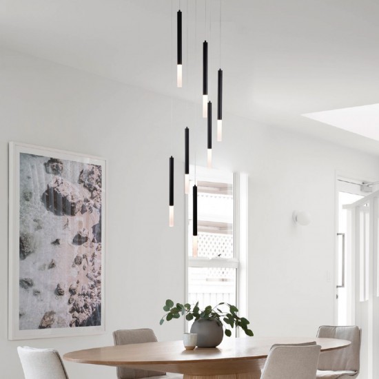 Κρεμαστό φωτιστικό LED 7x4W 3000K από μαύρο μέταλλο D:40X200cm (4066-7-Black) - INLIGHT