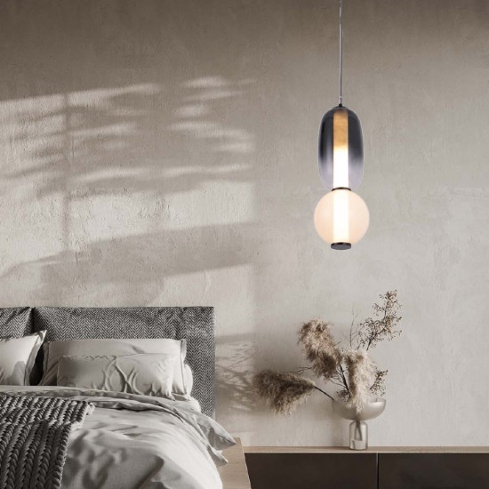 Κρεμαστό φωτιστικό LED 25W 3000k γυαλί λευκό 15x39,5cm (4071- Smoky/White) - INLIGHT