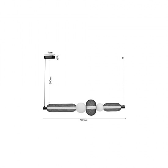 Κρεμαστό φωτιστικό LED 28W 3000k γυαλί & μάυρο μέταλλο 100x200cm (4072) - INLIGHT