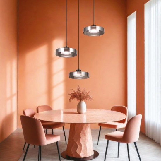 Κρεμαστό φωτιστικό LED 3x12W 3CCT απο μάυρο Smoky 35x200cm (4075-3- Black/Smoky) - INLIGHT