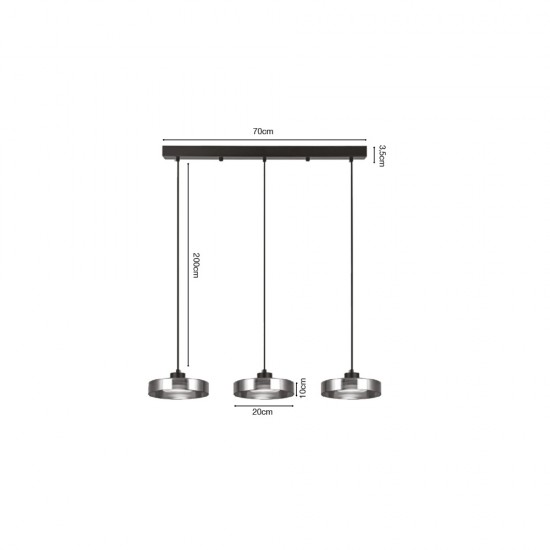 LED pendant light 3x12W 3CCT 70x200cm (4075-3R-Black/Smoky) - INLIGHT
