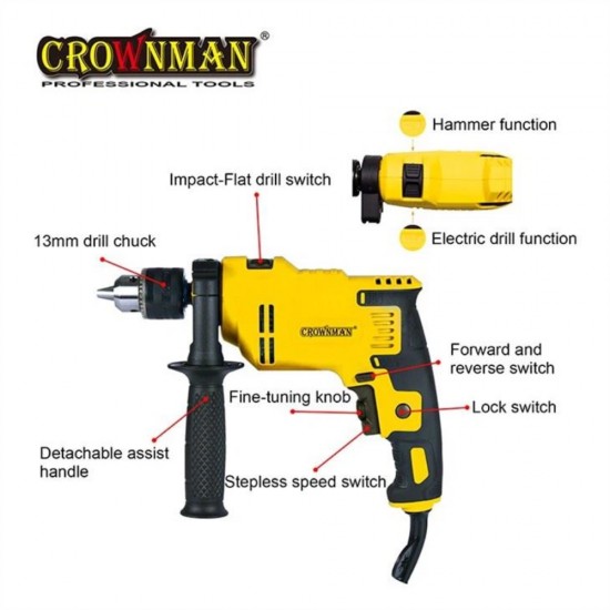 Ηλεκτρικο κρουστικό δράπανο 750W CROWNMAN