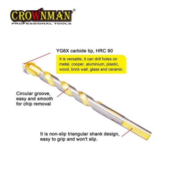 Σέτ 5 τρυπάνια Καρβιδίου YG6X 5mm/6mm/8mm/10mm/12mm - CROWNMAN