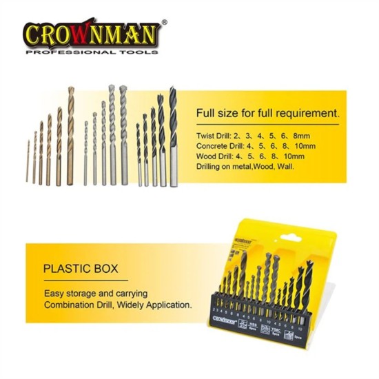 Σέτ 16 τρυπάνια 4241 HSS & CARBON STEEL - CROWNMAN